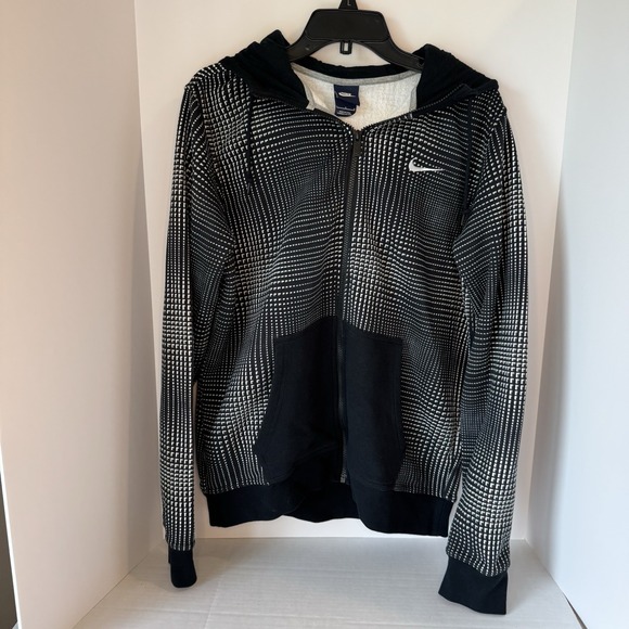 Nike Black Gray Geometric Full-Zip Hoodie Sweatshirt Men's‎ Large - Picture 1 of 6